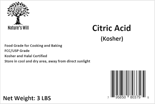 Nature's Will Kosher Citric Acid for Cooking and Baking - Food Grade and Non-GMO Kosher (C6H8O7) (3LB)