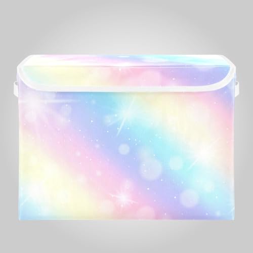 収納ボックス 折り畳み式 レインボーグラデーション 収納ケース ふた付き おしゃれ 大容量 小物入れ 耐久性 衣類収納 書類収納 整理箱 衣装ケース 持ち手付 持ち運び かわいい 収納バスケット おもちゃ箱 42*32*30cm