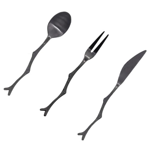 LALAFINA 3 Piezas Cubertería Vintage de Acero Inoxidable Diseño de Ramas, Incluye Cuchillo, Tenedor y Cuchara para Uso en Cocina y Comedor