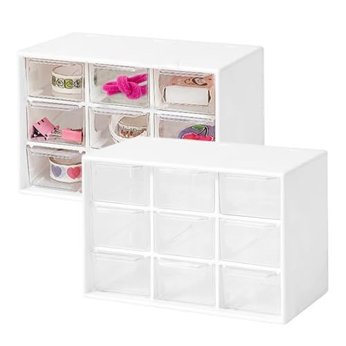 Meyagot 2pcs Boîte De Rangement À 9 Tiroirs Transparents Compartiments En Plastique, Organisateur Tiroirs De Rangement Boite Rangement Bureau Boîtes De Rangement, Pour Bijoux Cosmétique Petites Pièces