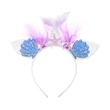 Cabeza de sirena con decoración de concha, estrella de mar y flores de gasa, elegante y hermosa.