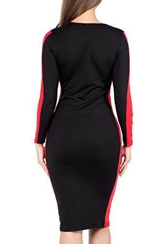 Image of ICONOFLASH Women's 3 /4 Sleeves Midi Bodycon Dress Crew Neck Fitted Dresses with Plus Size Options