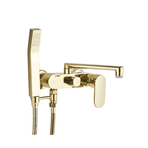 Grifo de cocina montada en la pared, grifo de cocina giratoria de grifo de pared caliente y fría, fregadero de ducha de latón Golpe de cocina dorada