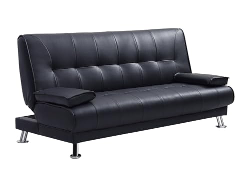 Vente-unique - Canapé Convertible clic-clac en Simili Noir Maxime II - 3 Places