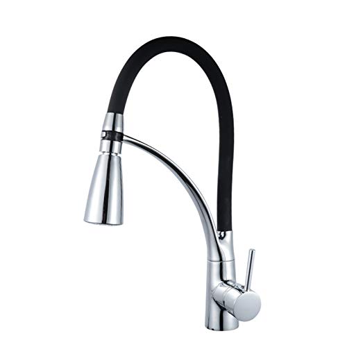Grifo de cocina extraíble con LED de arco alto con rociador, grifo mezclador de agua fría y caliente con rotación de 360 ​​°, grifo monomando for fregadero de cocina de latón, chapado brillante