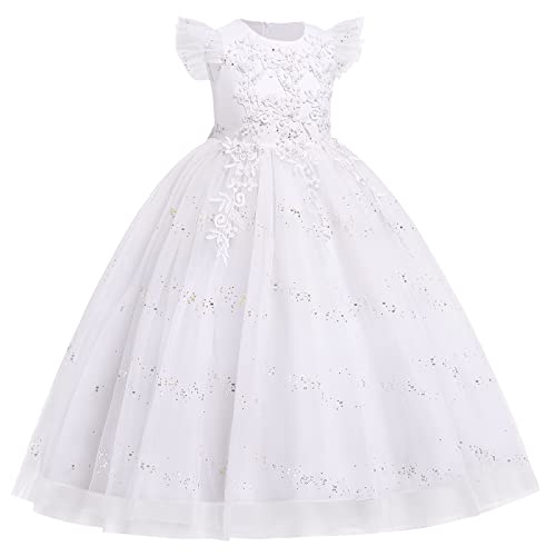 IWEMEK Sequins Flower Girl Beaded Tulle Gown for Princess Events