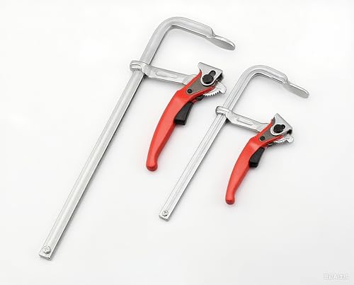 TINMAGI Lot de 2 Serre Joint Rapide, Pince de Table à Cliquet, Pince de Serrage à Dégagement Rapide 200mmx60mm + 300mmx60mm, Serre-Joints de Table en Acier avec Poignée à Levier, pour Ponçage, Coupe