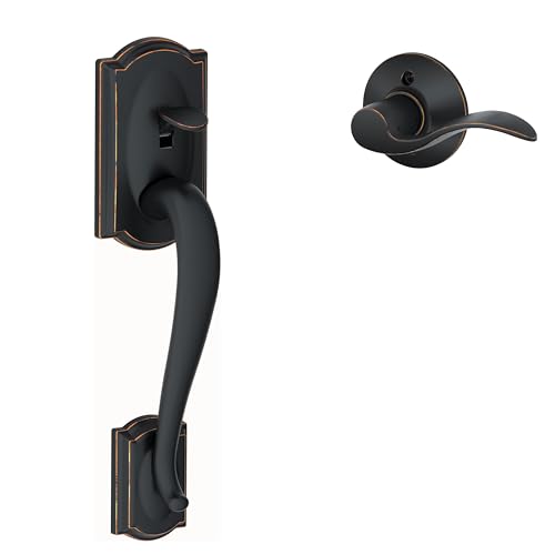 Image of Schlage FE285 CAM 716 ACC LH Camelot Front Entry Handleset with Left-Handed Accent Lever, Lower Half Grip, Aged Bronze