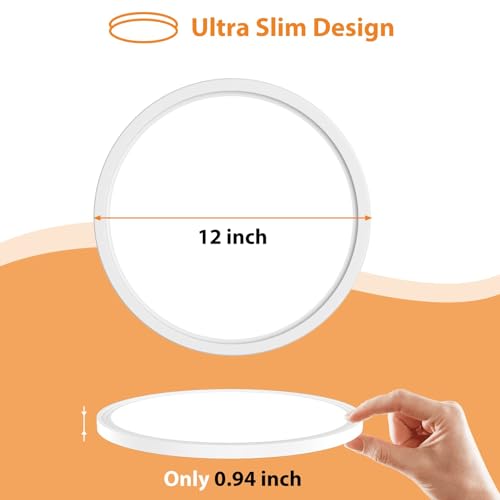 Slochi TJN-CL05A-2-WT-US Pack 12 Inch Led Flush Mount Ceiling Light, 28W Ceiling Lights 3000K/4000K/5000K Selectable, 3200Lm Super Bright Close To Ceiling Light Fixtures For Bedroom thumb #7