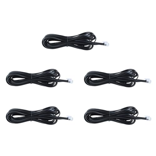 Pyugxab 5X 6P6C RJ11 Cable de Telefono del Modem de Fax de Extension de Telefono 5M Longitud Negro