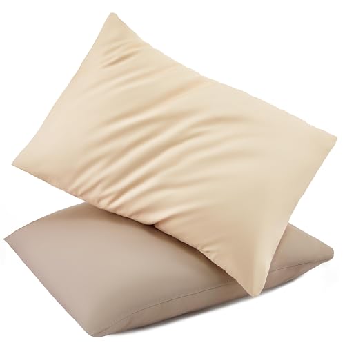 Image of TILLYOU Toddler Pillowcase 2 Pack with Envelope Closure,13 inch x 18 inch Silky Soft Microfiber Travel Kids Pillowcase for Boys and Girls, Khaki & Brown