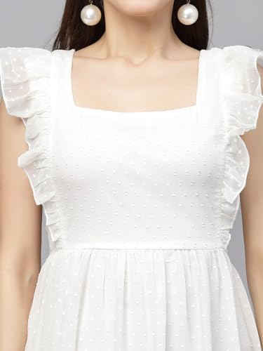 Image of Sugathari Georgette Jacquard Butti Square Neck Knee Length Western Dresses for Women (Dress2 89)
