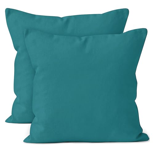 Image of Encasa XO Throw Pillow Covers 16x16 in Set of 2 Azul Blue | No Inserts | Cotton Pillow Covers for Living Room, Bed, Sofa, Couch | Decorative Cushion Covers with Improved Zipper
