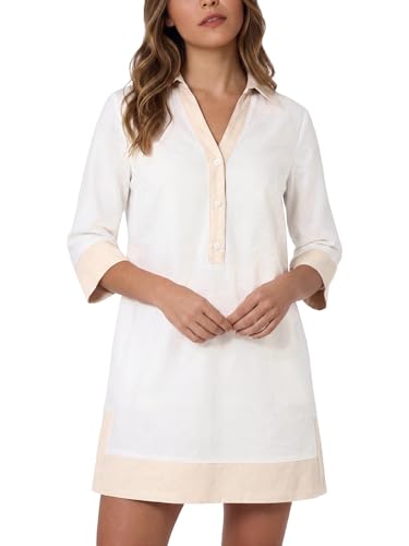 Image of Kedera Women Button Shirt Dress V Neck Short Sleeves Summer Casual Work Shift Tunic Dress with Pockets