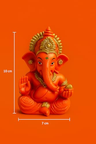 Image of ZYROO Ganesh Murti with Laxmi Charan Paduka & Crystal Lotus | Ganpati Idol for Pooja Mandir | Decorative Hindu God Statue for Home Temple & Gift Purpose