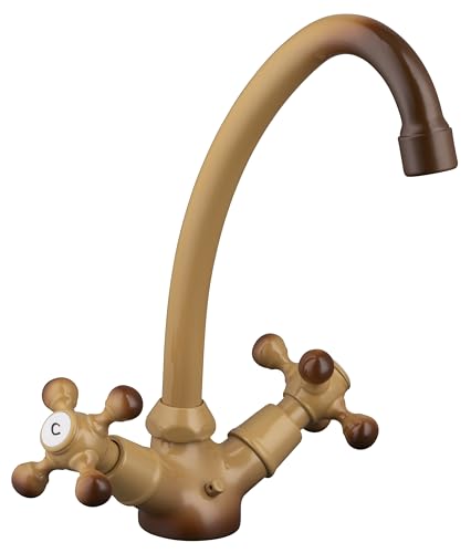Rubinetto Miscelatore da Cucina a Due Maniglie Fedleen Finitura Beige | Design Classico e Funzionale per Cucine Raffinate | by EUROSANIT