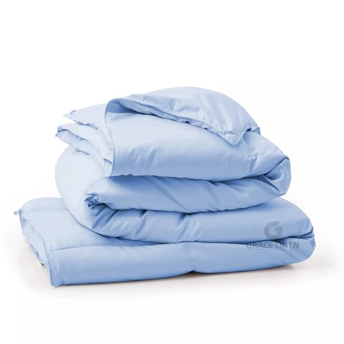 Image of 500 GSM Winter Blanket /Comforter Double Bed Size (90 inchX100 inch) - Blanket for Winter Double Size Unique Design Comforter Heavy Winter Quilted 500 GSM Microfiber Fill - Sky Blue Color