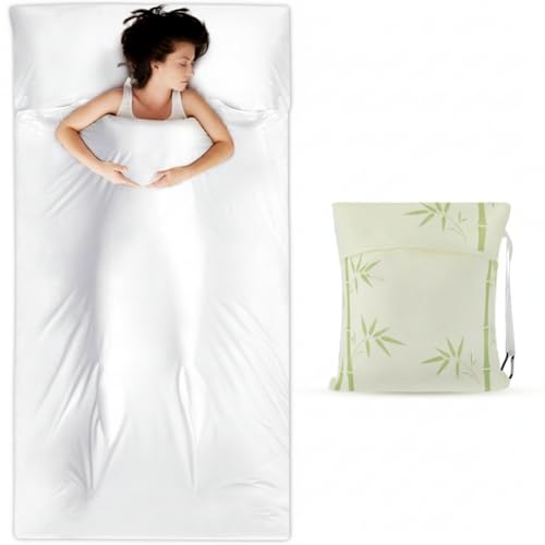 Remagr Soft Natural Breathable Sleeping Bag Liner for Adult, 86' x 41' White Fiber Sheet & Camping Sheet for Backpacking, Hotel, Traveling, Comfy Easy Care with Zipper and Storage Bag