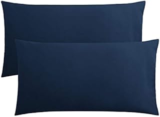 FLXXIE 2 Pack 100% Brushed 1800 Microfiber Plain King Pillowcases, Wrinkle and Stain Resistant, Soft and Cozy Envelope Closure Bed Pillow Cases, Navy, 50x90 cm