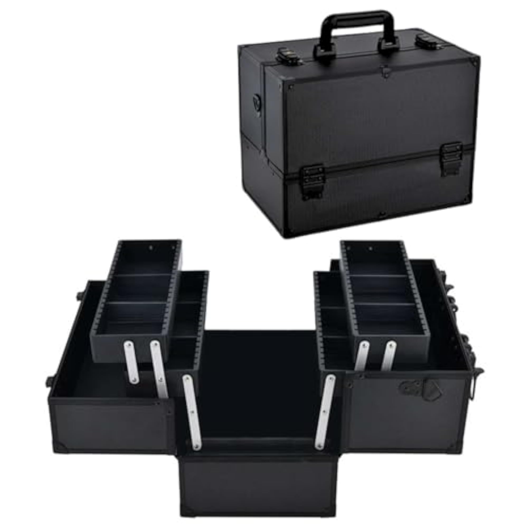 Adjustable Makeup Train Case with 4 Trays