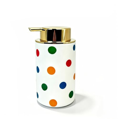 Ceramic Soap Dispenser, Cute Hand Soap Dispenser for Girls, Bathroom Funny Soap Dispenser with Gold Pump, Refillable Soap Dispenser Bottle for Bathrooms Kitchen Sink Countertop Decorative-Colorful