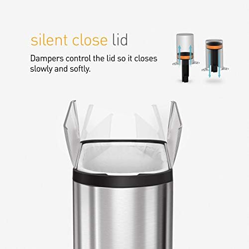 simplehuman CW1899 10L Butterfly Pedal Bin, Small Bin for Bathroom Bedroom Office, Strong Steel Pedal, Silent Soft Close Lid, Inner Bucket, Non-Skid Base, Fingerprint-Proof, Brushed Stainless Steel