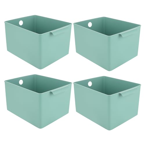 ASelected 4Pcs Plastic Storage Boxes With Handle Light Green Box 26X19X15Cm Cupboard Storage Boxes Plastic Storage Basket Kitchen Cupboard Home And Office, Light Green, Large