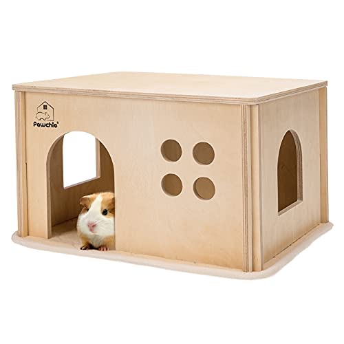 PAWCHIE Hideout de cabana de madeira pequeno animal – Habitat com janelas, porquinho da Índia, hamst