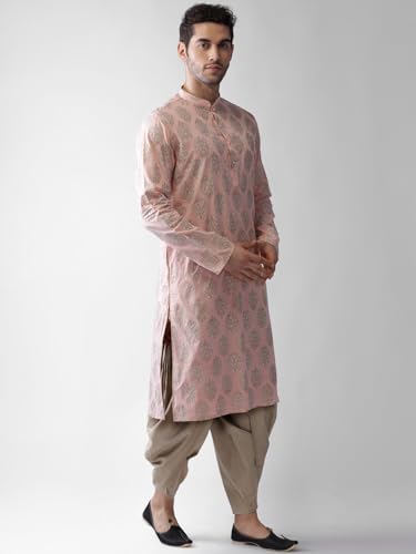 Image of KISAH Men's Kurta Dhoti Set, Cotton Blend, Printed Mandarin Colla Regular Fitr Long Sleeves