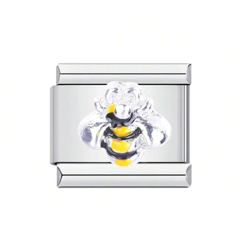 Image of Mon & Sons Sea Turtle Dog Dragonfly Butterfly Crown Bee Engagement Daughter Charm Silver Italian Link Stainless Steel Bracelet Charm Compatible With 9mm Bracelet (Bumbee Bee Honey)