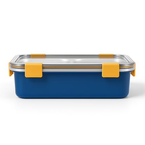 Image of La' Forte Spring Bento Lunch Box | 900 ml | 3-Compartment | 304 Stainless Steel Inner | Leak-Resistant Lid | Microwave-Friendly | School & Office Tiffin | Pink /Blue (Blue)