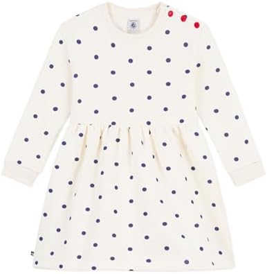 Petit Bateau Kinderkleid mit langen Ärmeln aus Baumwolle, bedruckt mit Punkten