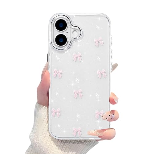 EYZUTAK Case for iPhone 17, Bling Glitter 3D Bowknot Phone Case Cute Sparkly Crystal Clear Bow Aesthetic Design Slim Soft Durable TPU Transparent Protective Cover for Women Girl - Pink Bow - Image 8