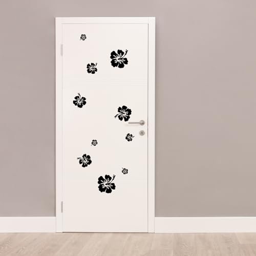 Finest Folia Dekoaufkleber Hibiskus Blumen Home Deko Aufkleber zuhause Sticker wohnen Toilettendeckel Kühlschrank Laptop Toilette selbstklebend K165 (01 Schwarz)