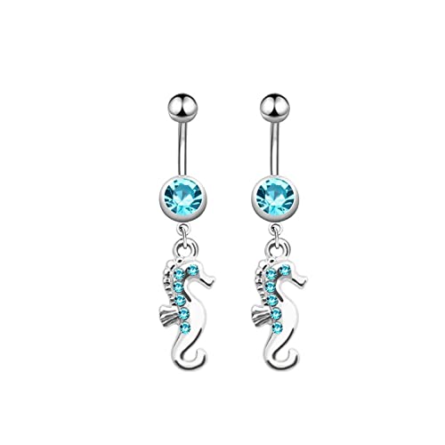 Wycian Bauchnabelpiercings Chirurgenstahl, Bauchnabelpiercing Silber Ring 2pcs Edelstahl Seepferdchen Bauchnabelpiercing für Damen Cover