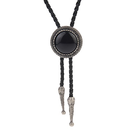 Image of GelConnie Bolo Tie for Men Women Western Cowboy Turquoise Leather Necktie | Natural Stone Bolo Tie Necklace for Women Rodeo Cowboy Leather Necktie Native American Western Cowgirl Ties Adjustable Cord