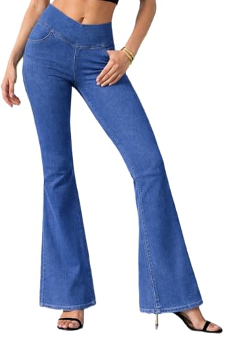 Image of ADBUCKS Women High Rise Flared Jeans High Waisted Bell Bottom Jeans Trendy Stretchy Flare Jeggings with Pockets