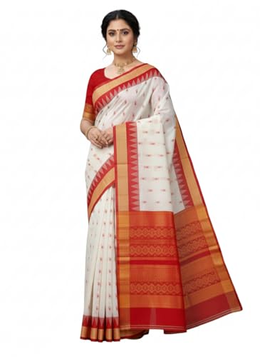 Image of NEW COLLECTION Women's Odisha Handloom Sambalpuri Pata Saree Temple Border Pasapalli Bomkai Buti Boyanika Design Saree Banarasi Soft Papa Silk Simple Ethnic Orissa Sari with Blouse Piece