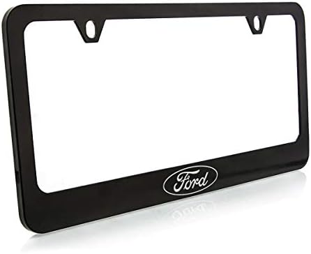 Ford Performance License Plate Frame - Black Powder Coat With Exposed Chrome Engraving, 12x6 Inch