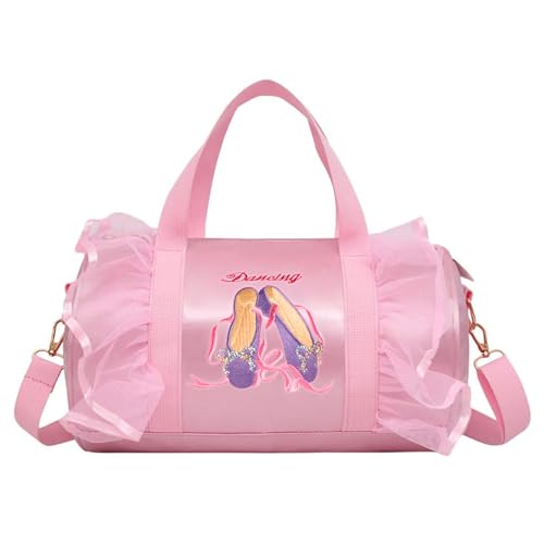 besbomig Prinzessin Tanztasche Balletttasche Umhängetasche Sporttasche Tasche Farbe pink Geschenk Dance Gym für Mädchen, Rosa-4