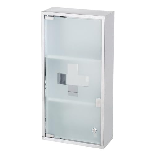 CasaSeleccion - Armario Botiquín de Acero Inoxidable y Cristal de 30x12x60 cm. Incluye Cerradura con Llave y 3 Compartimentos Fijos. Peso Máximo Soportado 5 Kg. Montaje en Pared