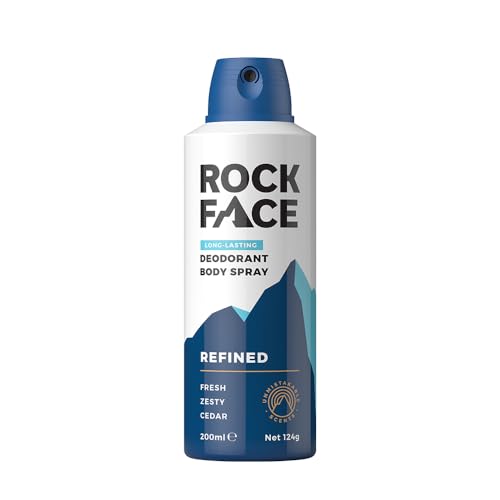 Rock Face Mens Body Spray - Refined Fragrance Body Spray Deodorant for Men 200ml Sandalwood & Cedar Scent Long Lasting