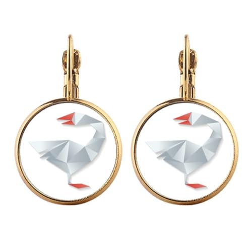 Boucles d'oreilles clip or géométriques oie origami haute finition