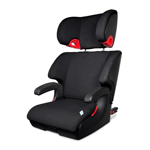 Clek Oobr High Back Booster Seat with Adjustable Headrest, Reclining Design, Latch System, and Retardant-Free Fabric (Railroad Ziip)