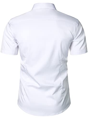 Hood Crew Mens Short Sleeve Dress Shirts Solid Casual Business Button Down Shirt White 2Xl #TOP2