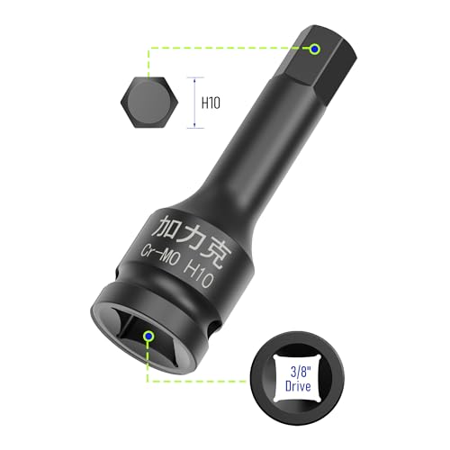 Image of 3PCS 3 /8 inch Square Drive H10(10mm) Impact Hex Bit Socket, 60mm(2.36 inch) Length, Hex Driver, Impact Grade, One-Piece Construction, 3 /8 inch Drive Allen Bit Socket, Cr-Mo Steel, Black