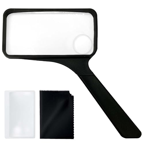 MAGDEPO 3X/5X Rectangular Large Handheld Magnifying Glass Bifocal Magnifier Acrylic Lens for Senior, Low Vision Reading Small Texts on Bottle, Labels, Menus, Hobbies