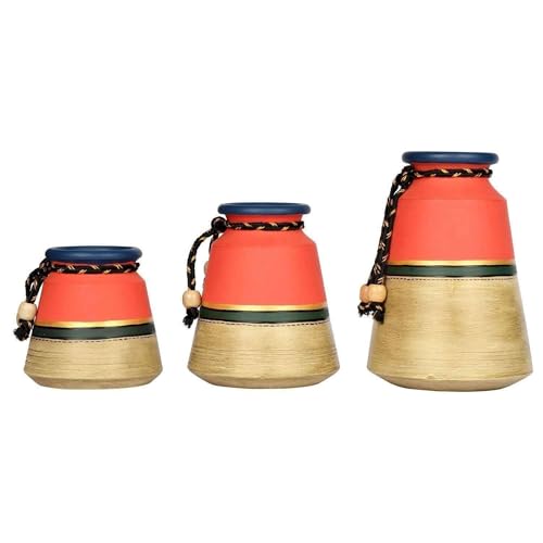 Image of Aakriti Art Creations Earthen Vase in Knitted Pattern with Madhubani Art
