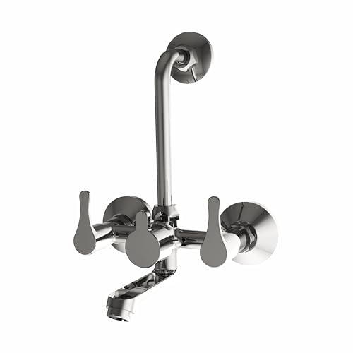 Image of Neo Wall Mixer with Brass Construction, L-Bend Pipe & Overhead Shower Provision, Chrome Finish