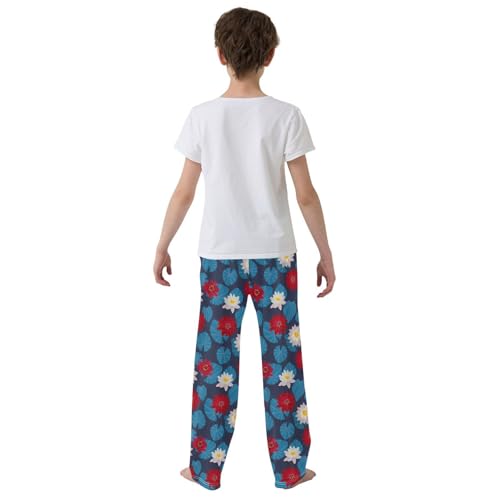 Water Lily Botanical Lotus Flower Boys Pants for Kids Jogger Pants with Pockets S-XL3
